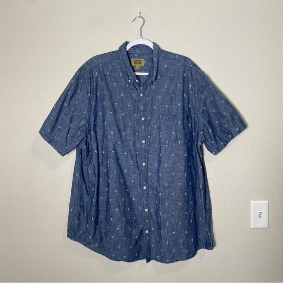 The Foundry Supply Co. Blue Cotton Short Sleeve Embroidered Button Up Men's 2XLT - Picture 12 of 13